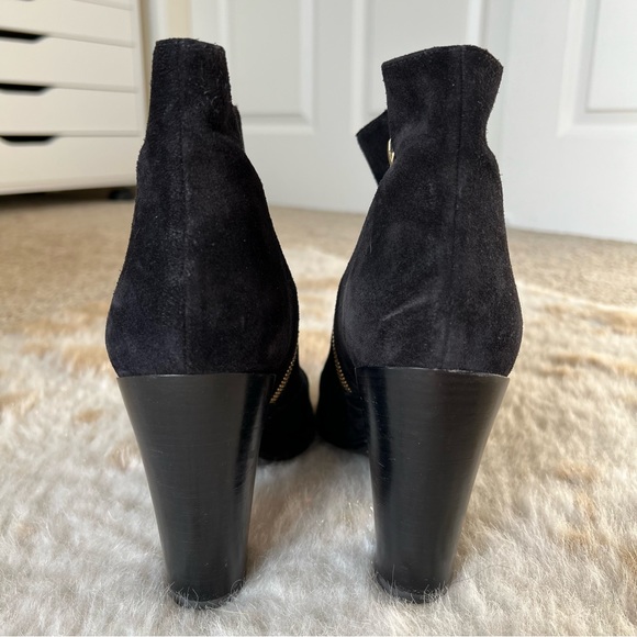 BALMAIN Paris Bootie 40 ROUSTEING black suede dual gold zip chunky heel Block 9 - Picture 9 of 13